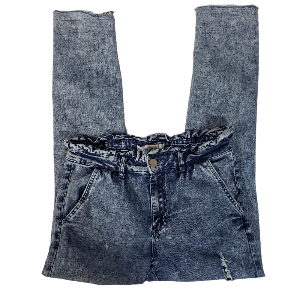 Ashley Mason Acid Wash Jeans Juniors Size 11 Paperbag Waist Raw Hem Distressed